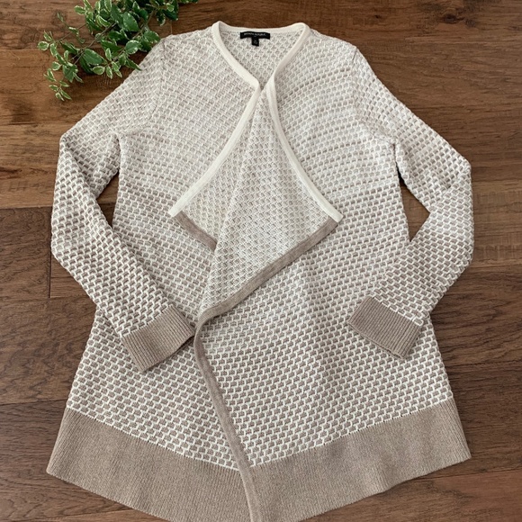 Banana Republic Sweaters - Banana Republic Ombre Taupe Cream Open Cotton Wool Rib Knit Waterfall Cardigan